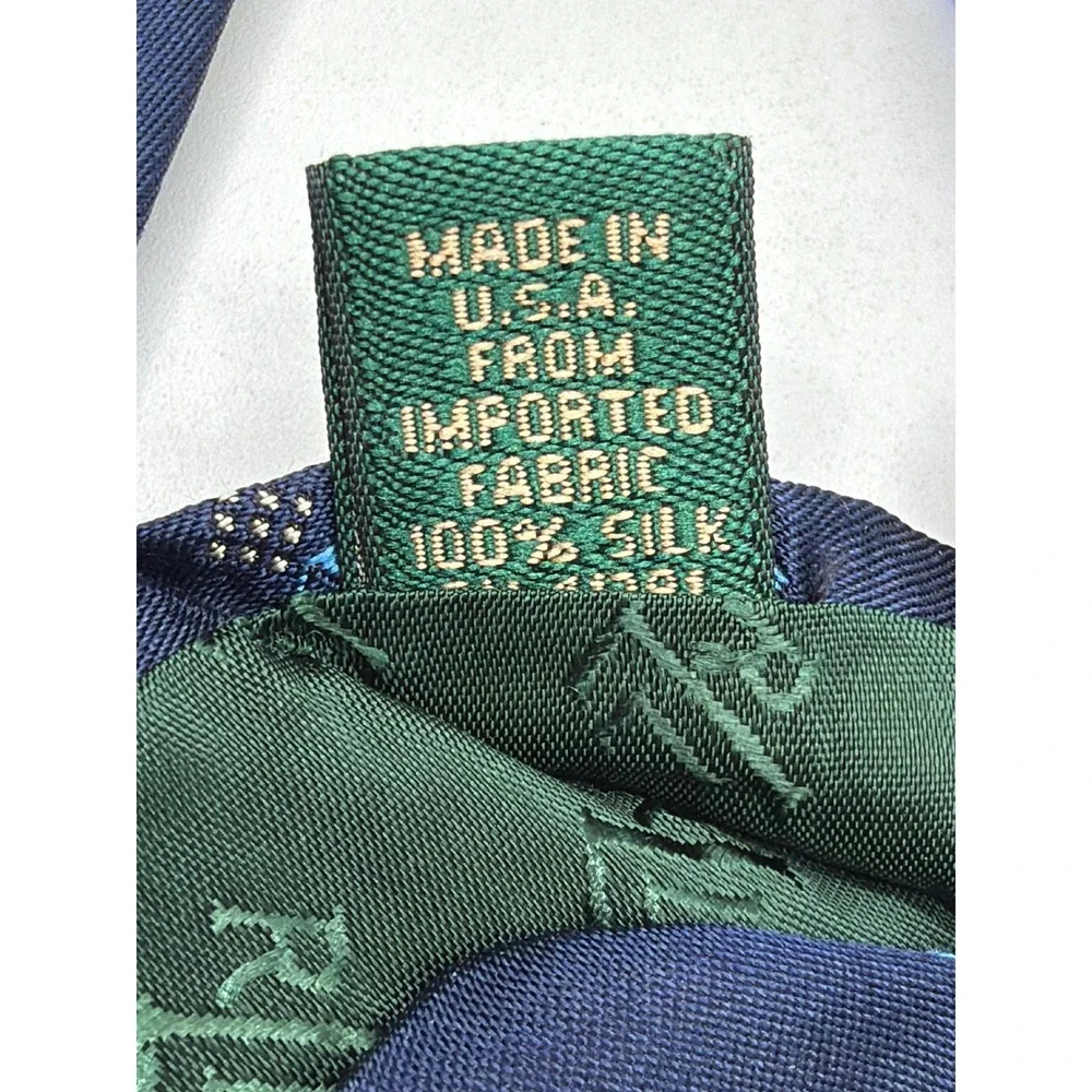 Lauren Ralph Lauren Mens Navy Blue Geometric 100% Silk Necktie Made in USA 58in